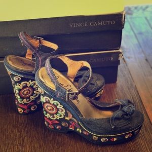 Sam Edelman Denim Wedge Sandal sz 6.5